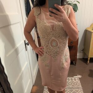 Zoey Grey Blush nude Sheer Beaded Jeweled Cocktail Pageant Dress 12